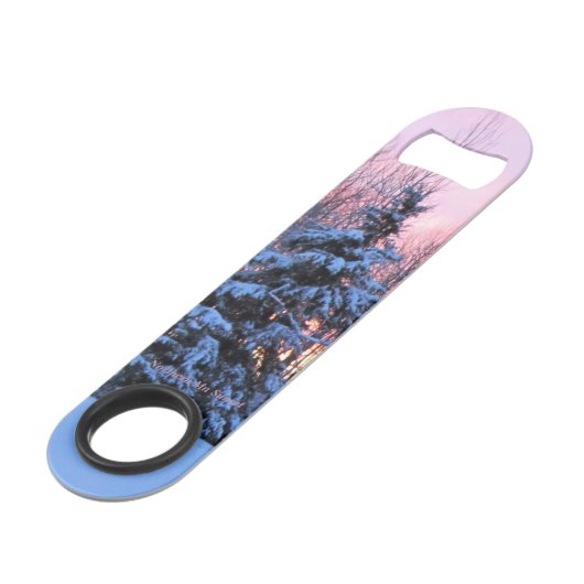 Fiery Sunset Snow Tall Spruce Speed Flaschenöffner (Vorderseite Schrägansicht)