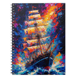 Fiery Sunset Tall Ship Abstract Painting Nautical  Notizblock