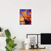 Fiery Sunset Tall Ship – Colorful Impressionist Na Poster (Heimbüro)