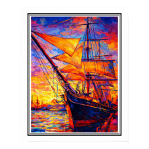 Fiery Sunset Tall Ship – Colorful Impressionist Na