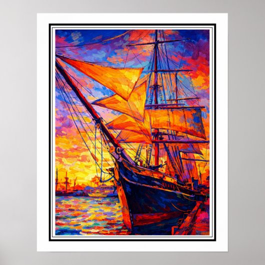 Fiery Sunset Tall Ship – Farbige impressionistisch Poster (Vorne)