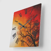 Fiery Sunset & Tree Branches Naturschutz Quadratische Wanduhr (Winkel)