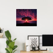 Fiery Sunset Tree Silhouette Poster (Heimbüro)