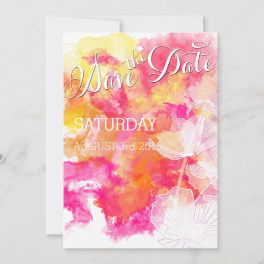 FIERY SUNSET WATERCOLOR HOLLYHOCK WEDD SAVE THE DATE (Vorderseite)
