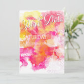 FIERY SUNSET WATERCOLOR HOLLYHOCK WEDD SAVE THE DATE (Stehend Vorderseite)