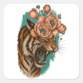 Fiery Tiger Bloom Quadratischer Aufkleber