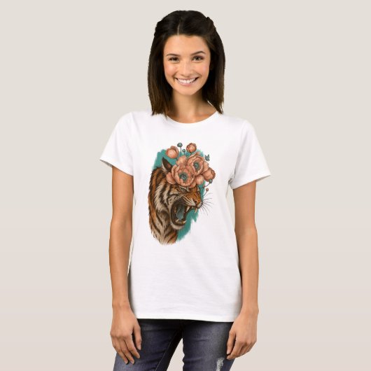 Fiery Tiger Bloom T-Shirt (Vorne ganz)