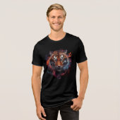 Fiery Tiger Face in Smoke and Flame Art Tri-Blend Shirt (Vorderseite voll)