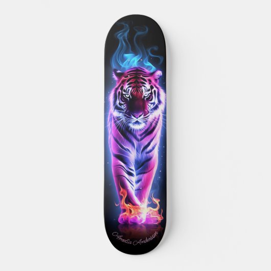 Fiery Tiger Pink & Blue Glows Cool Style Skateboard (Vorderseite)