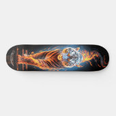 Fiery Tiger White & Blue Glows Cool Style Skateboard (Horizontal)