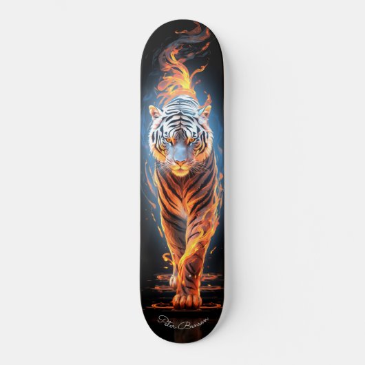 Fiery Tiger White & Blue Glows Cool Style Skateboard (Vorderseite)