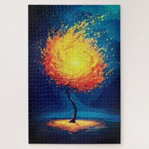 Fiery Tree of Life Abstrakte Naturkulisse Puzzle