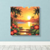 Fiery Tropical Sunset mit Palmen Leinwanddruck (Insitu (Holzboden))