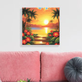 Fiery Tropical Sunset mit Palmen Leinwanddruck (Insitu (Wohnzimmer))