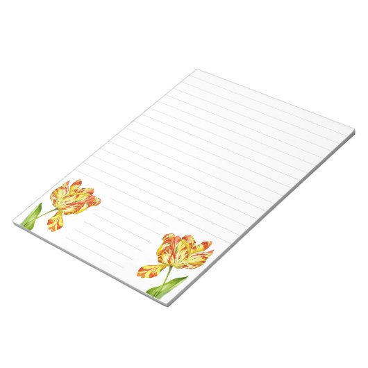 Fiery Tulips auf einem großen Notepad Notizblock (angewinkelt)