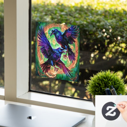 Fiery Two Ravens Fensteraufkleber (Büro)