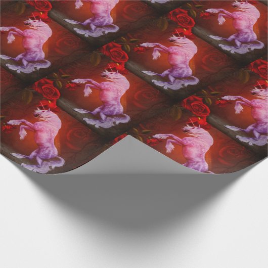 Fiery Unicorn Pferd und Rose Tier Geschenkpapier (Ecke)