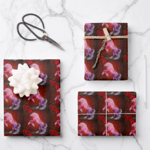 Fiery Unicorn Pferd und Rose Tier   Geschenkpapier Set