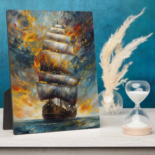 Fiery Voyage Dramatisches Segelschiff bei Sunset A Fotoplatte (Seite)