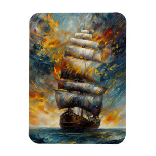 Fiery Voyage Dramatisches Segelschiff bei Sunset A Magnet