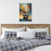 Fiery Voyage - Dramatisches Segelschiff bei Sunset Leinwanddruck (Insitu (Schlafzimmer))