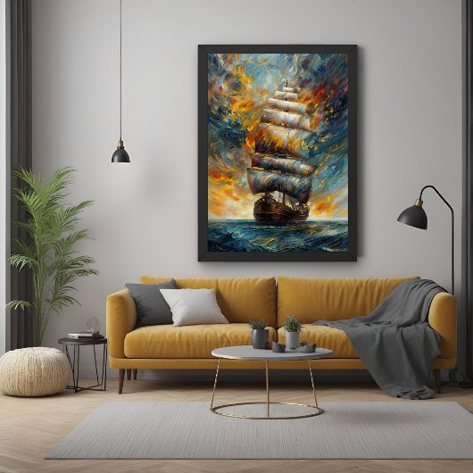 Fiery Voyage - Dramatisches Segelschiff bei Sunset Poster