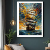 Fiery Voyage - Dramatisches Segelschiff bei Sunset Poster