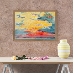 Fiery Watercolor Sunset Fotodruck