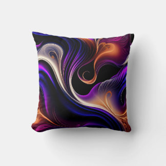 Fiery Waves - Bold Purple, Orange - Gold Abstract Kissen
