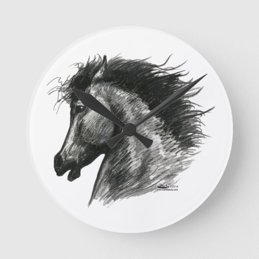 Fiery Wild Horse Runde Wanduhr (Vorderseite)