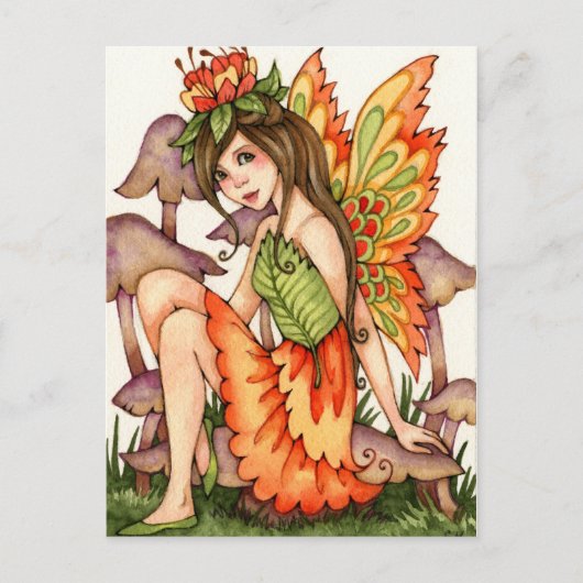 Fiery Wings - Herbstliche Fantasy Faible Kunst Postkarte (Vorderseite)