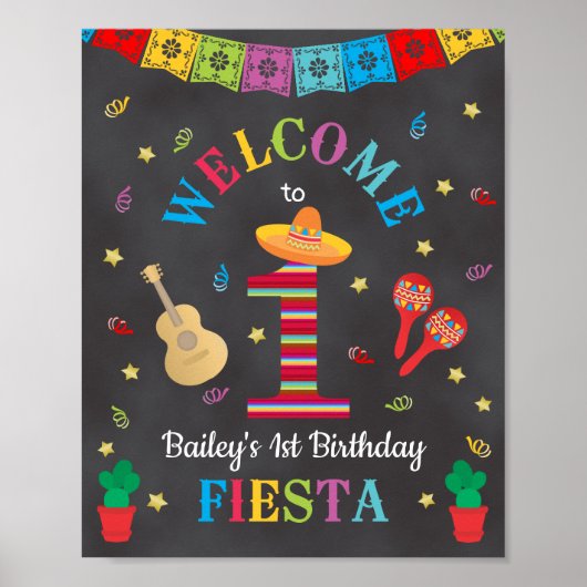 Fiesta 1. Geburtstag Chalkboard Begrüßungszeichen Poster (Vorne)