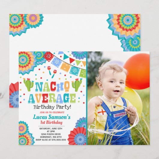 Fiesta 1. Geburtstag Einladung Nacho durchschnittl (Vorne/Hinten)