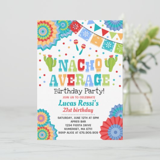 Fiesta 21. Geburtstag Einladung Nacho Durchschnitt (Stehend Vorderseite)