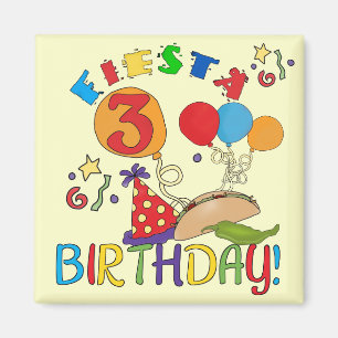 Fiesta 3. Geburtstag T - Shirt und Geschenke Magnet