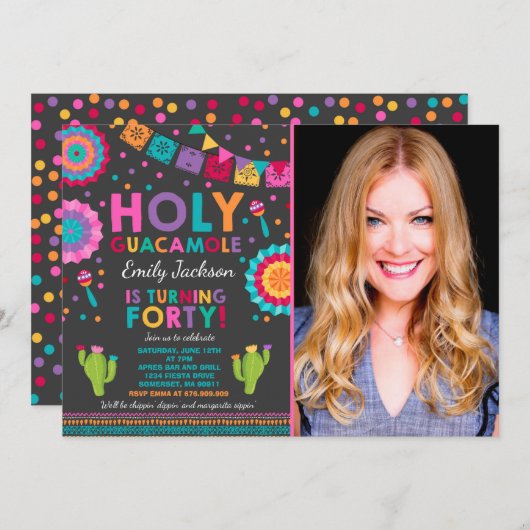 Fiesta 40. Geburtstag Einladung Heilige Guacamole (Vorne/Hinten)