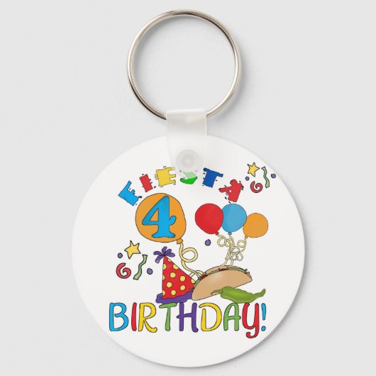 Fiesta 4. Geburtstag T - Shirt und Geschenke Schlüsselanhänger (Vorderseite)