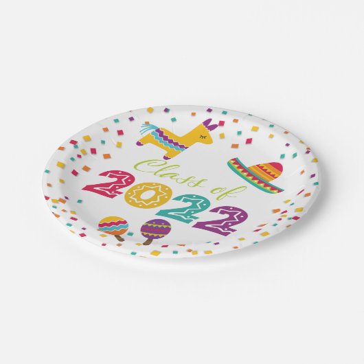 Fiesta Abschluss Plate - Sombrero (weiß) Pappteller (Schrägansicht)