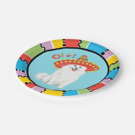 Fiesta-amerikanischer Eskimohund Pappteller (Schrägansicht)