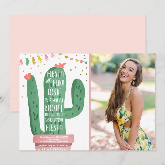 Fiesta and Fun Graduation Party Cactus Lasse Fiest Einladung (Vorne/Hinten)