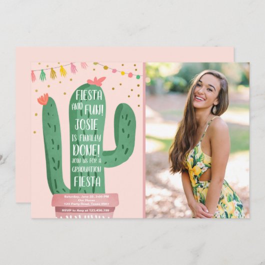 Fiesta and Fun Graduation Party Cactus Lasse Fiest Einladung (Vorne/Hinten)
