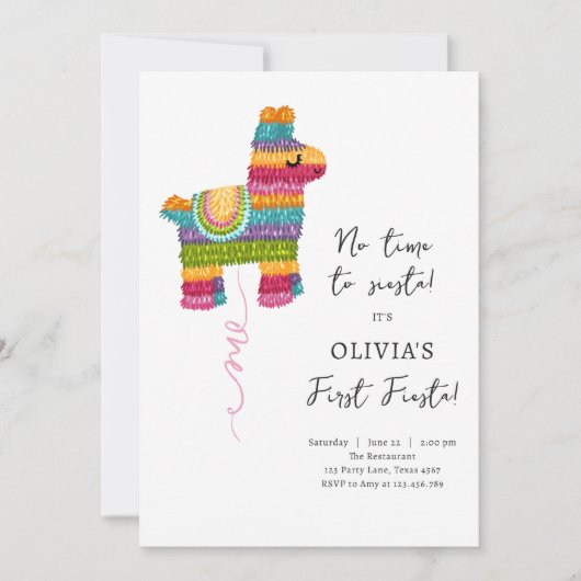 Fiesta and Fun Piñata Llama Girl First Birthday Einladung (Vorderseite)