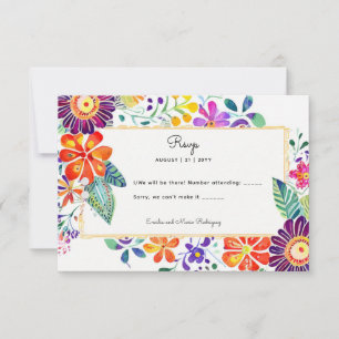 FIESTA-Antwort mit QR-Code Folkart-Blumen RSVP Karte