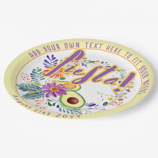FIESTA Avocado Folkart Blume Custom Pappteller (Schrägansicht)