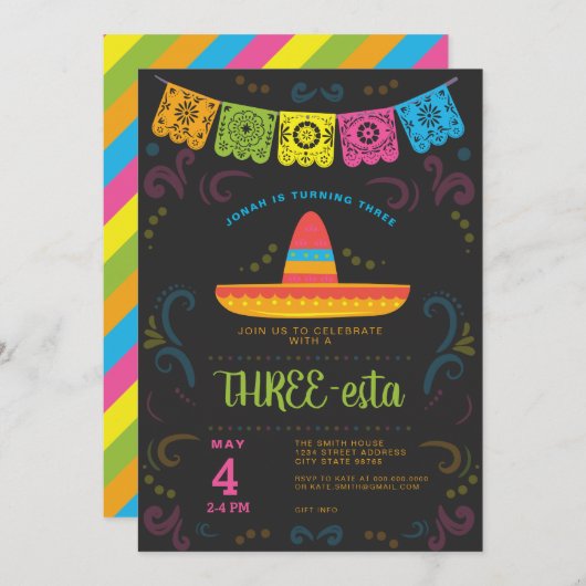 Fiesta Baby Dusche bunt Kalkboard Design Einladung (Vorne/Hinten)