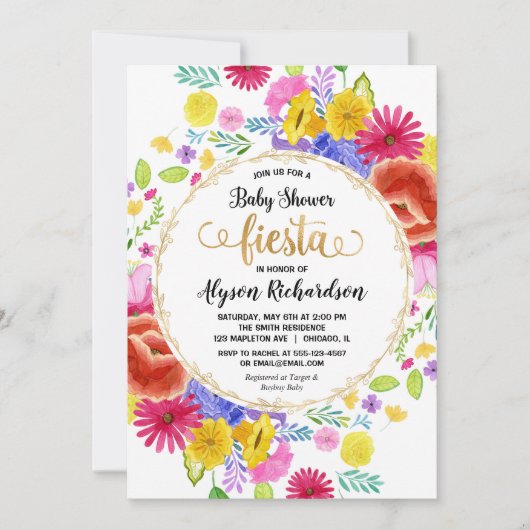 Fiesta Baby Dusche Einladung, florierende Wasserfa Einladung (Vorderseite)