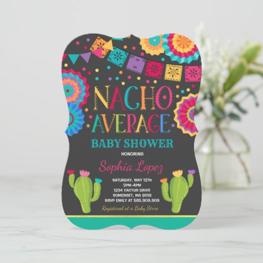 Fiesta Baby Dusche Einladung Nacho Average Dusche (Stehend Vorderseite)