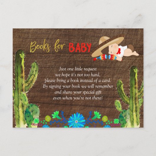 Fiesta Baby Muchacho Baby Shower Books for Baby Einladungspostkarte (Vorderseite)