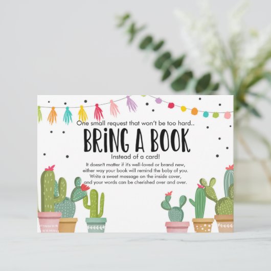 Fiesta Baby Shower Cactus Bringen Sie ein Buch mit Begleitkarte (Stehend Vorderseite)