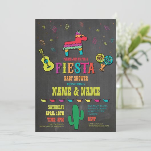 Fiesta Baby Shower Couples Chalk Mexite Einladung (Stehend Vorderseite)